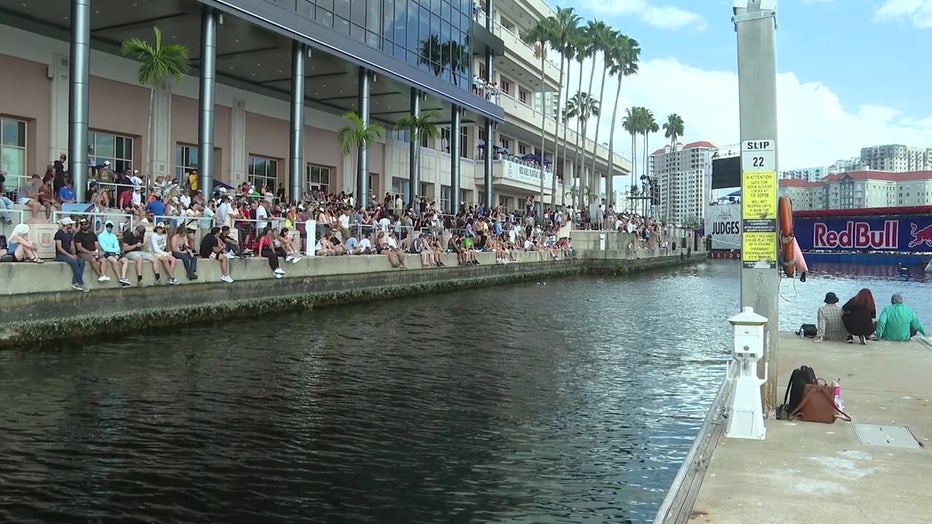 Crowds of people lined up to watch the Red Bull Flutang event in Tampa.