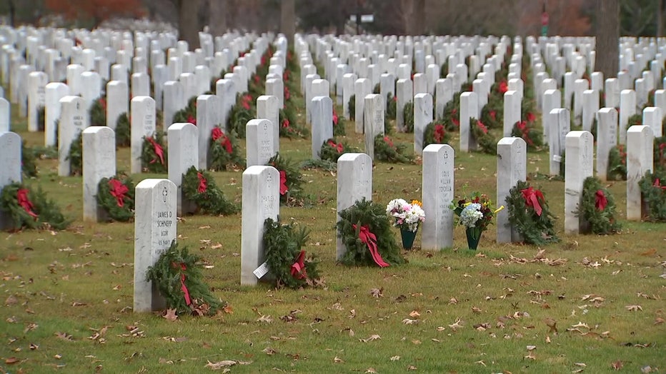 Wreathes placed on all of the graves of veterans at Sarasota National Cemetery.