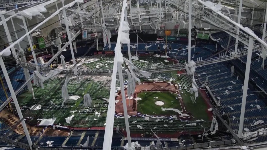 Ariel shot of the damage to Tropicana Field.