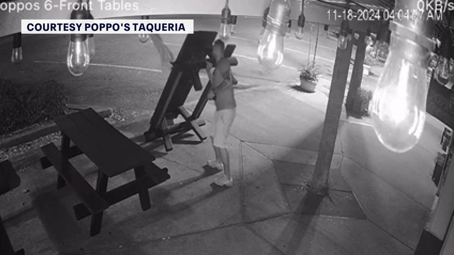 Camera footage of the vandal flipping the table outside Poppos Taqueria in St. Pete.