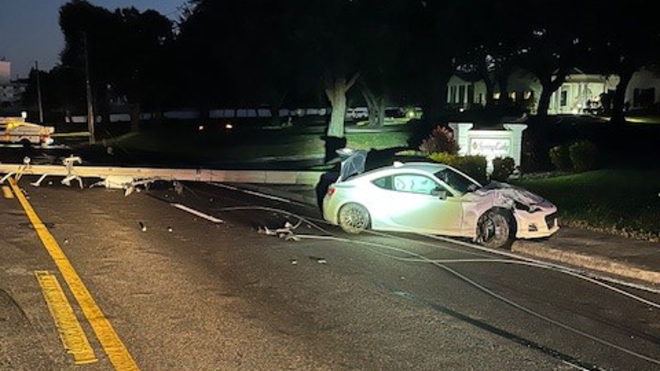 A crash on U.S. 17 in Winter Haven knocked down a power pole Friday morning, impacting traffic signals in the area. (Image courtesy of the Winter Haven Police Department.)