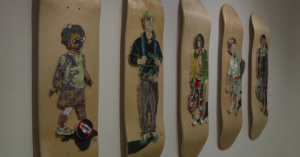 Skateboard artist uses raw materials to create mosaic portraits