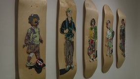 Skateboard artist uses raw materials to create mosaic portraits