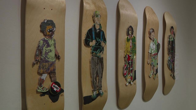 Skateboard artist uses raw materials to create mosaic portraits