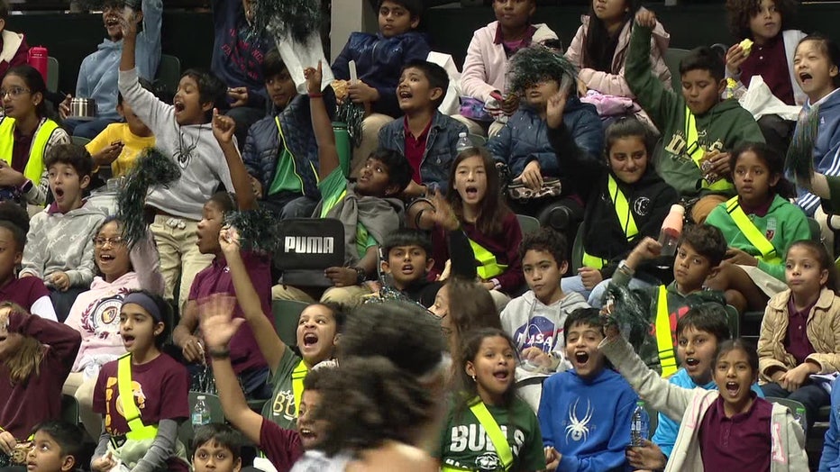 Elementary school students in the stands of the Yuengling Center during a past years Education Day game.