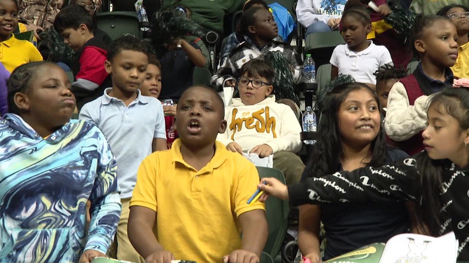 Elementary school students in the stands of the Yuengling Center during a past year's 'Education Day' game.