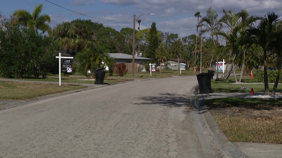 A row of hurricane-damaged homes for sale in Pinellas County.