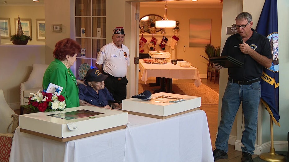 Bill Monfort listened to speakers at his 108th birthday party at the Landmark Assisted Living facility in Clearwater