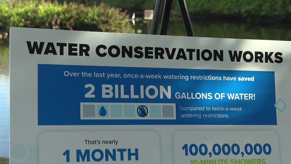 A sign with statistics on how much water the City of Tampa saved in 2024.