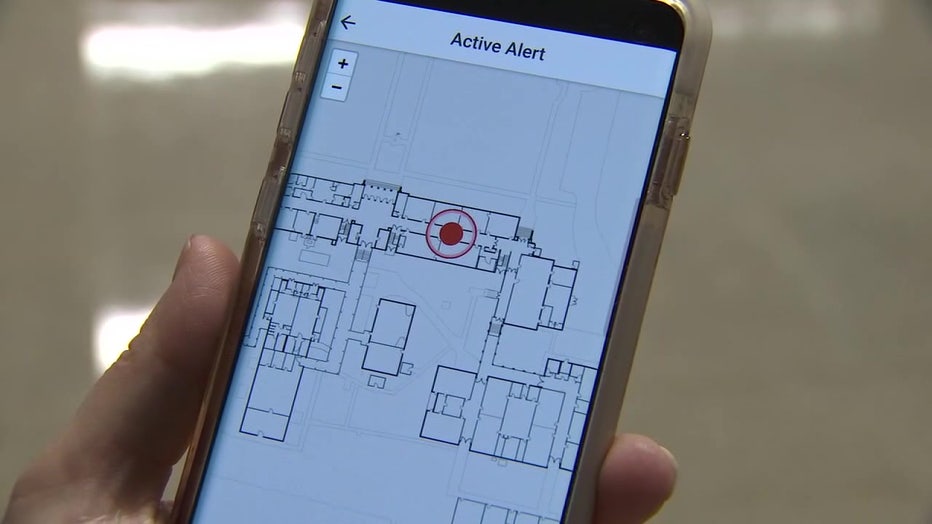 The panic button also sends real-time location information to first responders and can be used to put a campus quickly into lockdown mode.