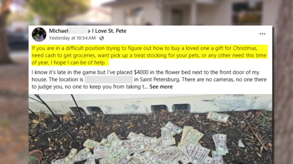 The St. Petersburg man's Facebook post announced the money giveaway and provided his phone number.