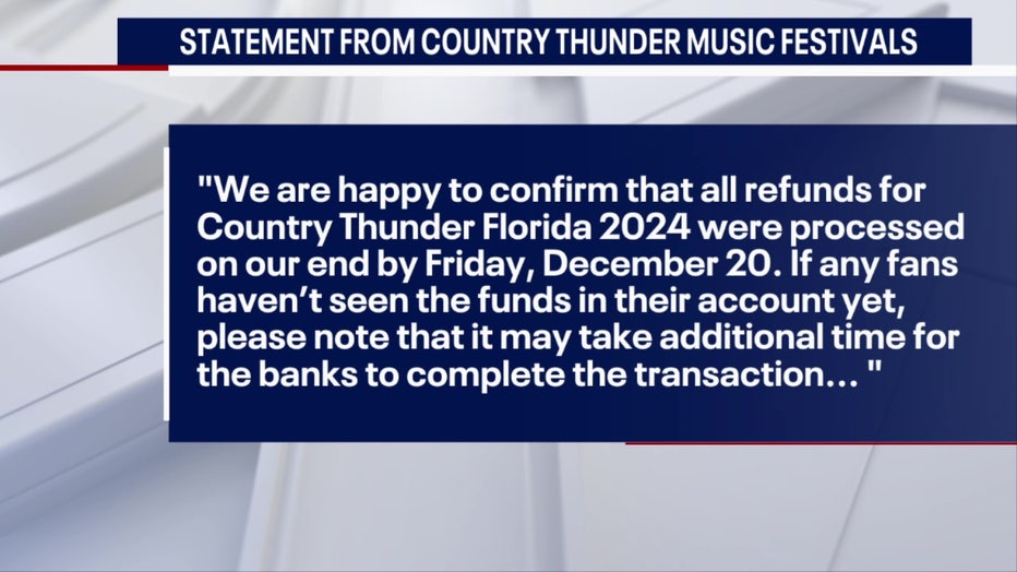 Part of the statement Country Thunder Florida made to FOX 13 News: