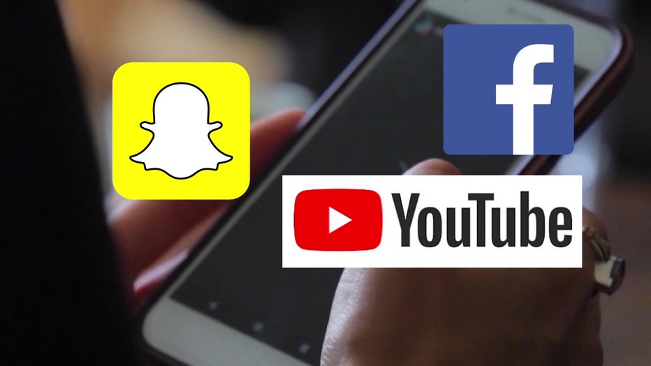 Facebook, YouTube, and Snapchat logos.