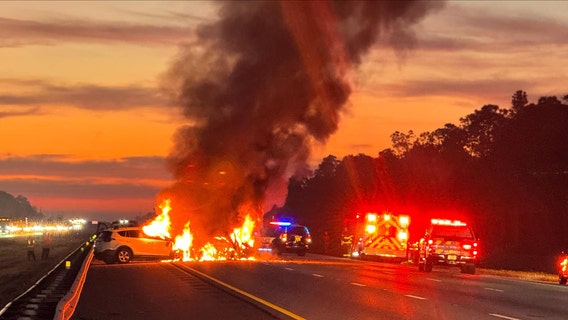 Vehicle fire causes big traffic backup on I-75 in Sarasota County