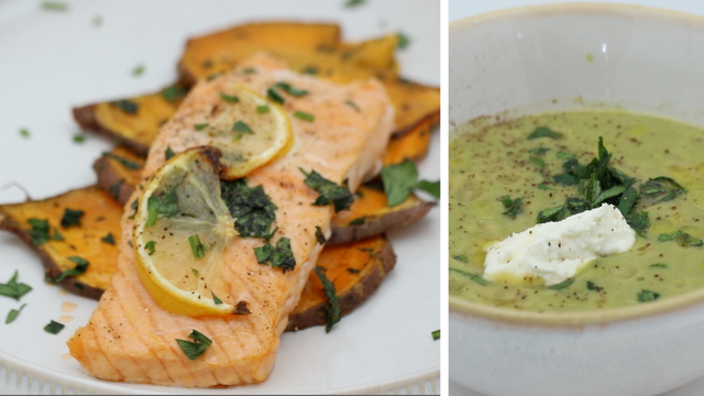 Dinner DeeAs Recipes: Sweet Potato-Crusted Salmon, Bone Broth Broccoli Soup