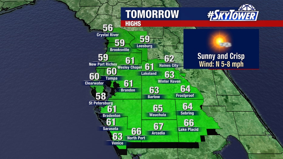 Highs should return to the 60s in many areas Wednesday, but temperatures will stay well below average.