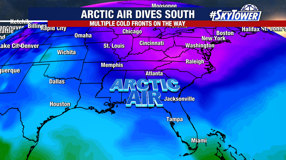 Arctic air will make its way south, eventually reaching Florida.