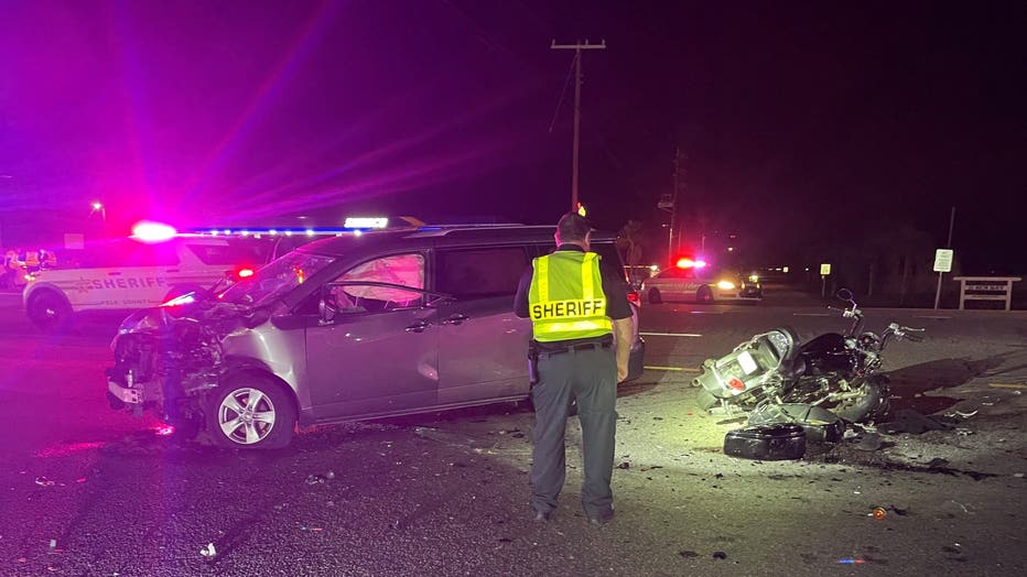 A man died after a crash involving his motorcycle and a van at a Polk County intersection on Sunday night. (Courtesy: Polk County Sheriff's Office.)