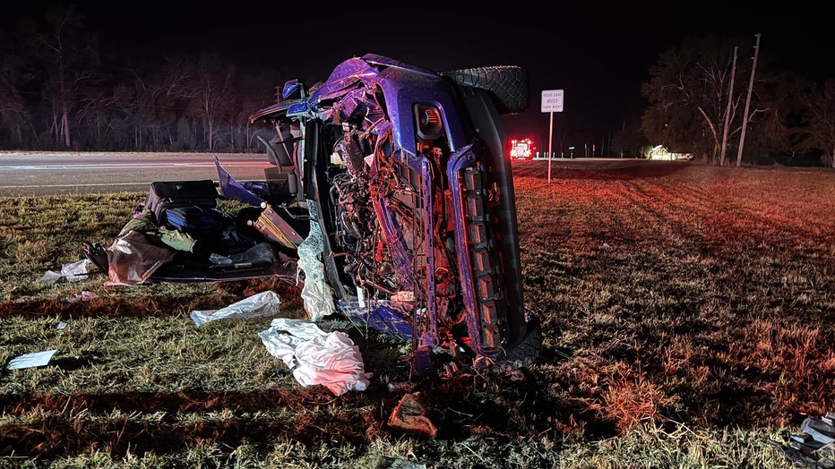 A pickup truck rolled over after a crash on Thursday night. (Courtesy: Hernando County Fire Rescue.)