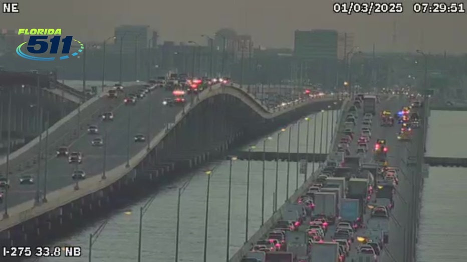 The Florida Highway Patrol is investigating multiple crashes on the Howard Frankland Bridge early Friday. (Courtesy: FDOT.)