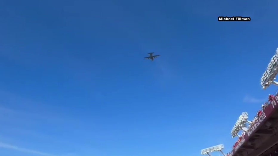 U.S. Navy Lieutenant Commander Justin Fillmon flew over Sunday's Bucs game. His grandfather, retired Air Force Master Sergeant John Fillmon, was in attendance. (Courtesy: Justin Fillmon)