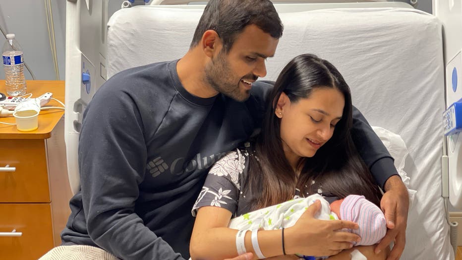 At 12:14 a.m., baby boy Arjun Giri was born in Brandon to parents Manali and Rohan Giri. (Courtesy: HCA Florida Brandon Hospital.)