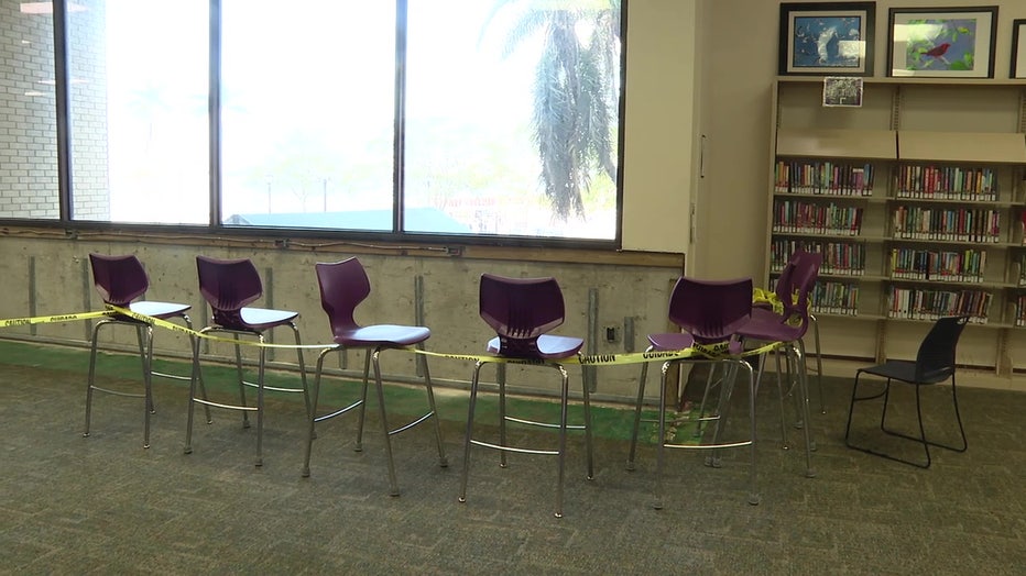 Damage to the library from Hurricane Milton.