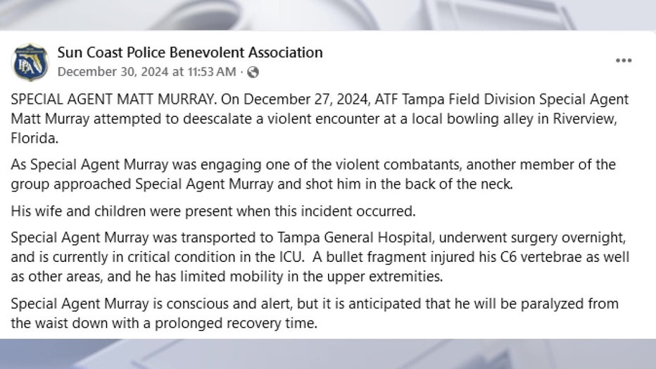 The social media post announcing the the identity of the ATF agent was shot at Riverview bowling alley by the Coast Police Benevolent Association.