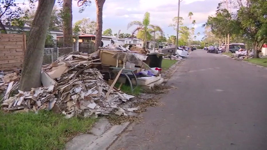 Hurricane-related debris on the side of a Treasure Island street after Hurricane Helene.