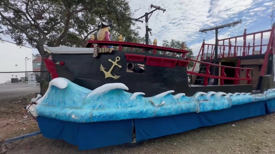 The pirate ship outside Ferg's bar and grill.