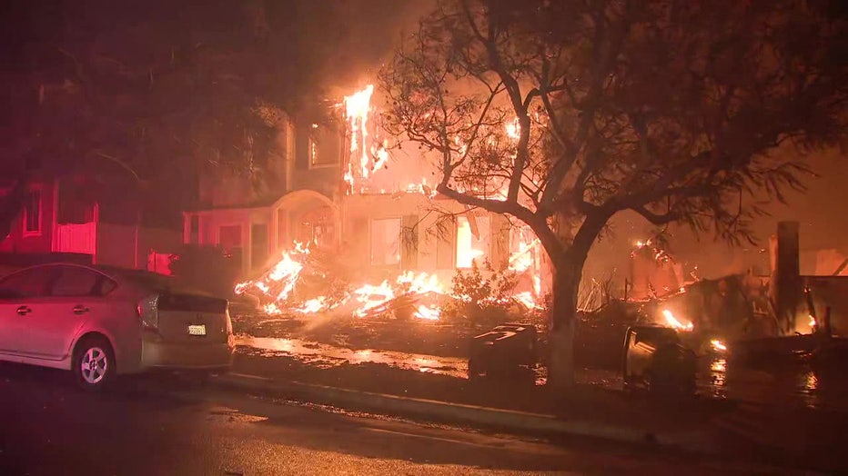 A home in California burns from the wild fires. 