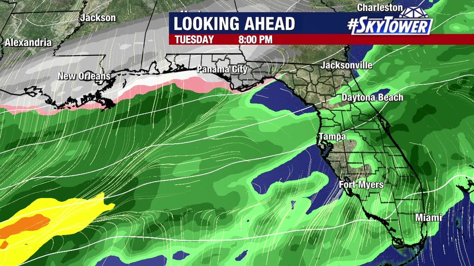 A disturbance is expected to move over Florida next Tuesday into Wednesday, bringing cold rain to the Bay Area.