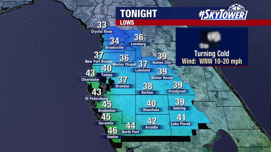 Temperatures will drop into the 30s by Tuesday morning across much of the Bay Area, with 40s in a few warmer spots.