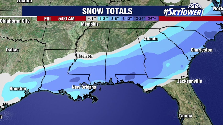 Multiple inches of snow will likely fall in north Florida, particularly in the Panhandle.