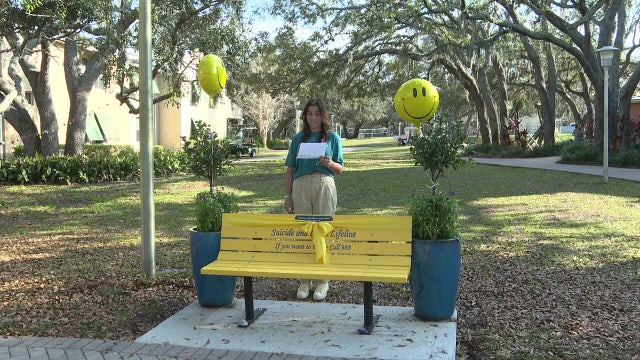 USF student helps unveil campus suicide prevention bench