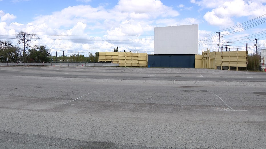 Silver Moon Drive-In's big white showing screen.