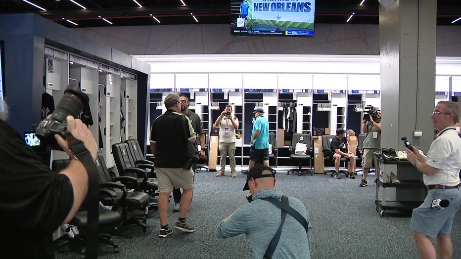 Player locker room in Steinbrenner Field.