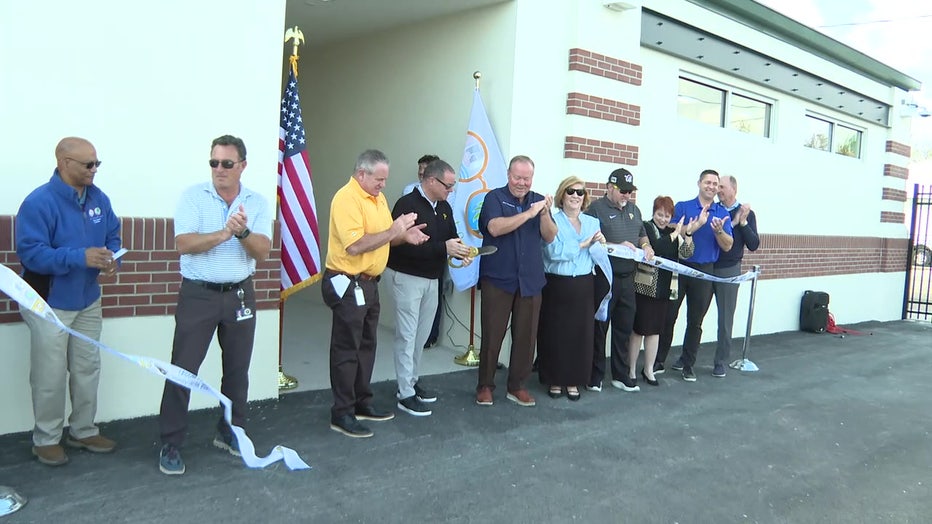 Pirates and Bradenton officials at a ribbon cutting for Lecom Park's improvements Tuesday.