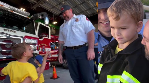 Boy reunites with Clearwater firefighters who helped deliver him on a pontoon boat