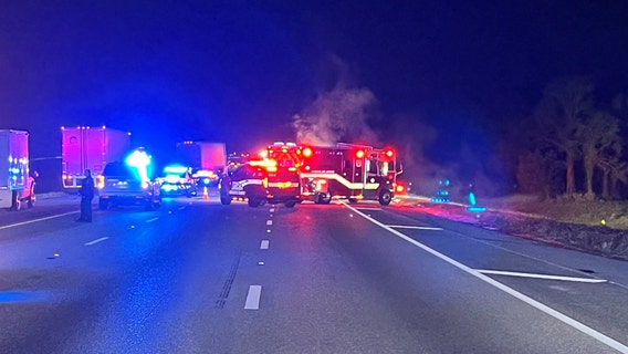Crews battle semi-truck fire on I-75 in Sarasota County
