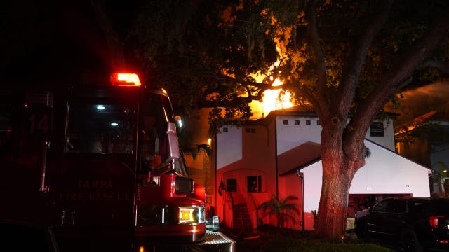 Crews battle large fire at 2-story home in Tampa