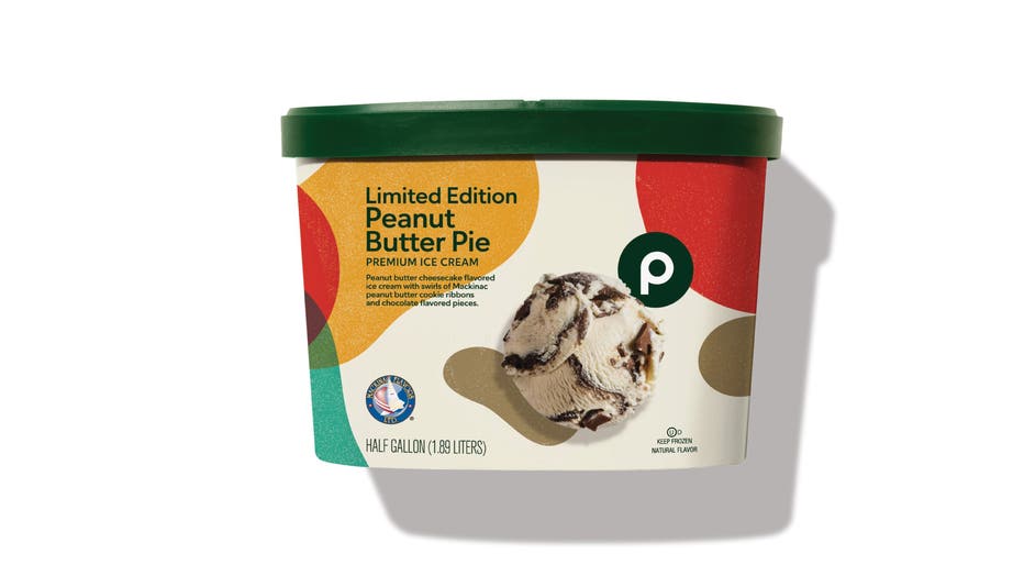 Peanut butter cheesecake flavored ice cream with swirls of Mackinac peanut butter cookie ribbons and chocolate flavored pieces. Image is courtesy of Publix.