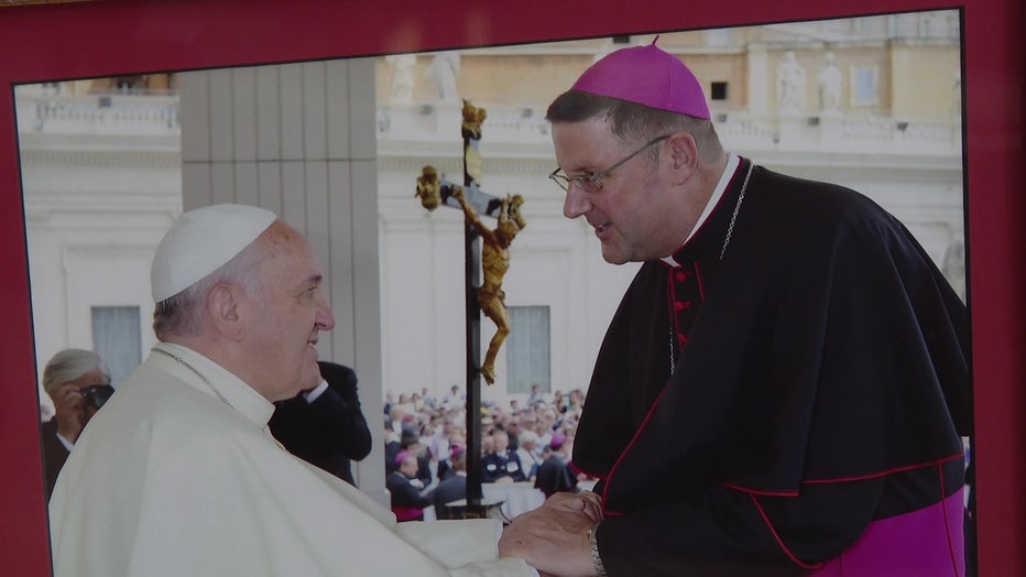 Bishop Gregory Parkes meeting Pope Francis in Rome.