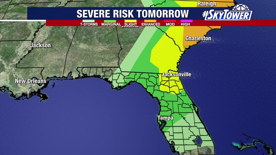 Most of the Tampa Bay area is under a marginal risk of severe weather on Wednesday.