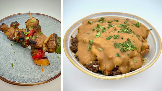 Dinner DeeAs recipes: Pork Skewers, Filipino Poutine