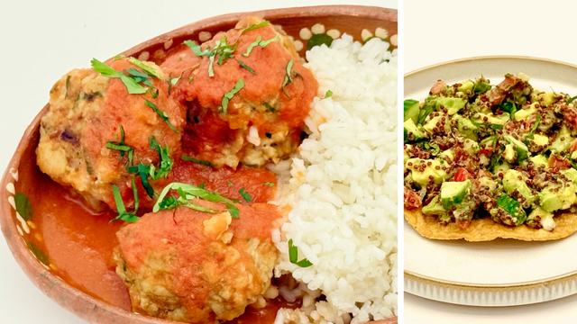 Dinner DeeAs recipes: Avocado and Quinoa Salad, Chicken Meatballs in Tomato Sauce