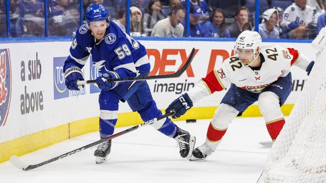 Tkachuk stars in his return by scoring twice as the Panthers top Lightning 6-2 in series opener