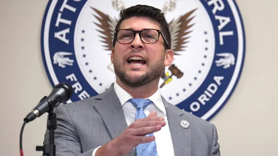 Florida Attorney General James Uthmeier during a press conference on April 14. (Joe Burbank/Orlando Sentinel/Tribune News Service via Getty Images)