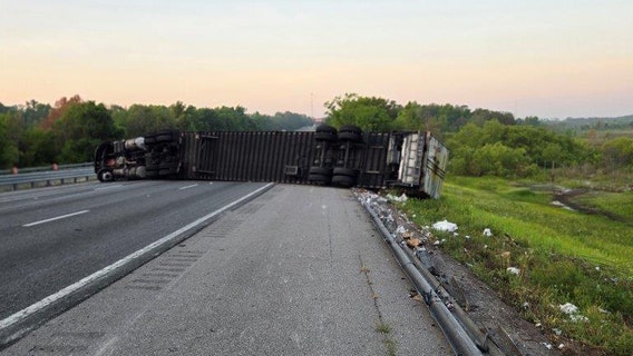 Semi-truck overturns after chain reaction crash on I-75: FHP