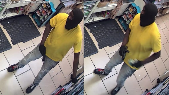 Video: Armed robber steals cash and cigarettes from St. Pete 7-Eleven before forcing clerk into storage room